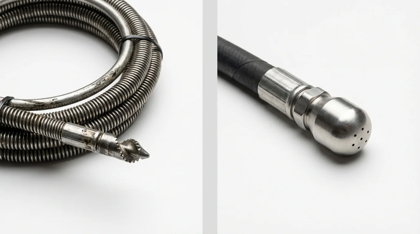 Drain snake cable and hydro jetting nozzle used for drain cleaning in Shawnee, OK