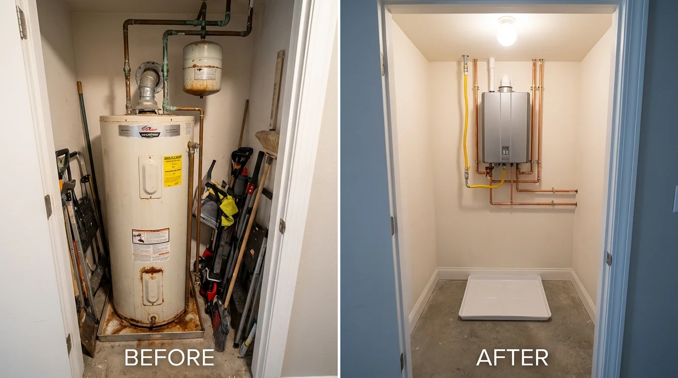 Tank water heater versus wall-mounted tankless unit comparison for Shawnee, OK homeowners